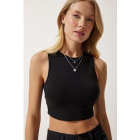 Happiness İst. OW00039 Siyah Halter Yaka Crop Kadın Örme Bluz