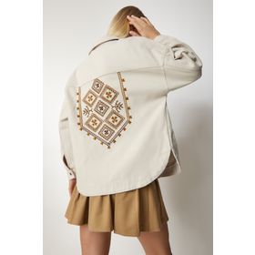 Happiness İst. RV00142 Krem Etnik Nakışlı Gabardin Gömlek Kadın Ceket