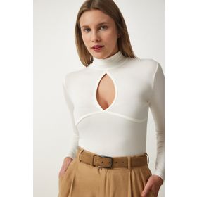 Happiness İst. RX00039 Kadın Ekru Cut Out Detaylı Viskon Örme Bluz