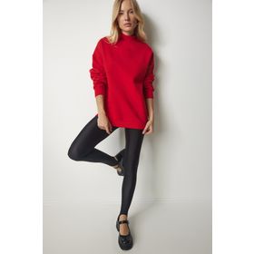 Happiness İst. UB00166 Kadın Kırmızı Dik Yaka Basic Şardonlu Sweatshirt