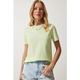 Happiness İst. UB00229 Kadın Açık Yeşil Bisiklet Yaka Basic Örme T-Shirt