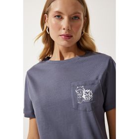 Happiness İst. UB00252 Kadın Antrasit Cepli Örme T-Shirt