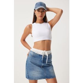 Happiness İstanbul FN03225 Mavi Boxer Detaylı Denim Kadın Etek
