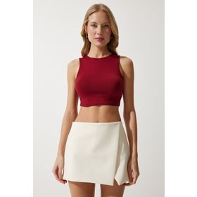 Happiness İstanbul OW00039 Bordo Halter Yaka Crop Örme Kadın Bluz