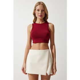 Happiness İstanbul OW00039 Bordo Halter Yaka Crop Örme Kadın Bluz