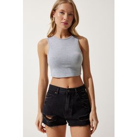 Happiness İstanbul OW00039 Gri Halter Yaka Crop Örme Kadın Bluz
