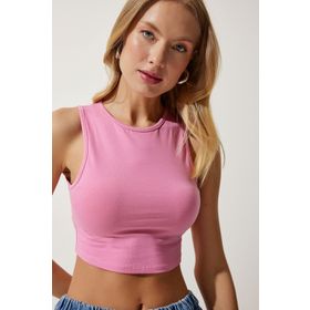 Happiness İstanbul OW00039 Pembe Halter Yaka Crop Örme Kadın Bluz