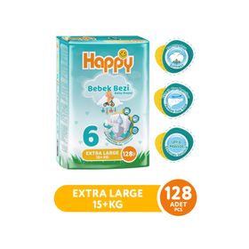 Happy No:6 XLarge 128 Adet Bebek Bezi