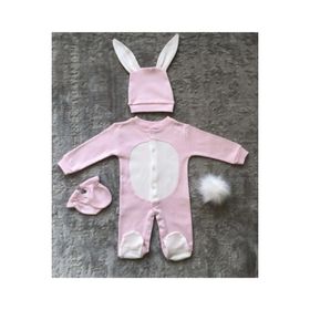 Happymom Pembe Yenidoğan Bebek Tavşanlı Tulum Seti