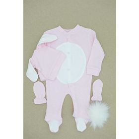 Happymom Pembe Yenidoğan Bebek Tavşanlı Tulum Seti