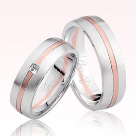 Harem Altın 3105-1 Beyaz Rose Şeritli Taşlı Altın Alyans