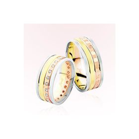 Harem Altın 4104 Üç Renk Bombeli Taşlı Altın Alyans