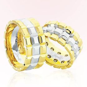 Harem Altın 4205 Sarı Beyaz Kareli Taşlı Altın Alyans