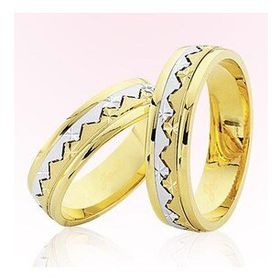 Harem Altın 6606 Sarı Beyaz Zigzag Altın Alyans