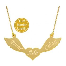 Harem Altın AD8 14 Ayar Üç İsim Kalpli Harf Altın Kolye