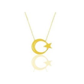 Harem Altın Altın Kaplama Ay Yıldız Gümüş Kolye