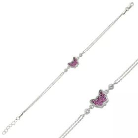 Harem Altın BR0460316 Pembe Kelebek Gümüş Kadın Bileklik