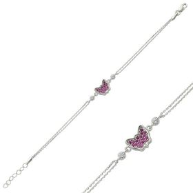Harem Altın BR0460316 Pembe Kelebek Gümüş Kadın Bileklik