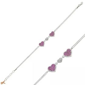Harem Altın BR0460435 Pembe Üç Kalpli Gümüş Kadın Bileklik