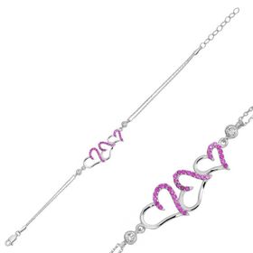 Harem Altın BR0460435 Pembe Üç Kalpli Gümüş Kadın Bileklik