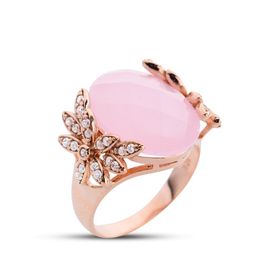 Harem Altın GMS178 Çicek Bahçesi Pembe Kuvars Taşı Rose Kadın Yüzük