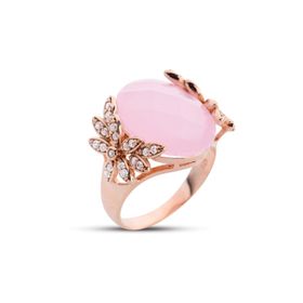 Harem Altın GMS178 Çicek Bahçesi Pembe Kuvars Taşı Rose Kadın Yüzük