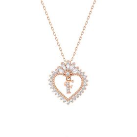 Harem Altın GMS1909 Baget Taşlı Kalpli Harfli Gümüş Rose Kolye