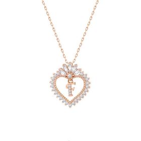 Harem Altın GMS1909 Baget Taşlı Kalpli Harfli Gümüş Rose Kolye