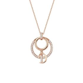 Harem Altın GMS1967 Harfli Çift Halka Rose Renk Gümüş Kolye