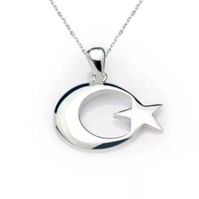 Harem Altın Gümüş Ay Yıldız Bayrak Kolye