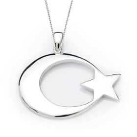 Harem Altın Gümüş Ay Yıldız Bayrak Kolye