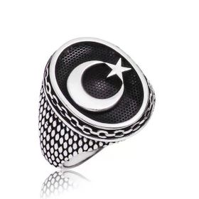 Harem Altın Gümüş Ay Yıldız Erkek Yüzük