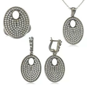 Harem Altın Gümüş Beyaz Taşlı Oval Kadın Set