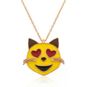 Harem Altın Gümüş Kalp Gözlü Kedi Emoji Kadın Kolye