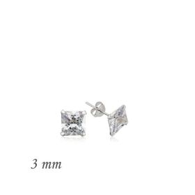Harem Altın Gümüş Kare Tek Taş Zirkon - 3 mm Küpe
