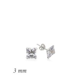 Harem Altın Gümüş Kare Tek Taş Zirkon - 3 mm Küpe