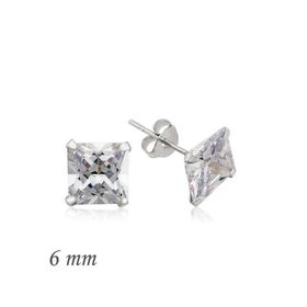 Harem Altın Gümüş Kare Tek Taş Zirkon - 6 mm. Küpe