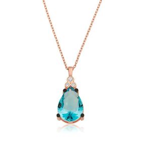 Harem Altın Gümüş Mavi Topaz Damla Kadın Kolye