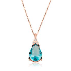 Harem Altın Gümüş Mavi Topaz Damla Kadın Kolye