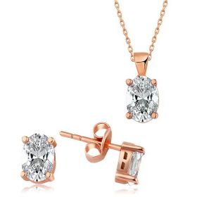 Harem Altın Gümüş Rose Oval Taş İkili Set