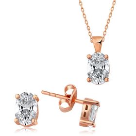 Harem Altın Gümüş Rose Oval Taş İkili Set