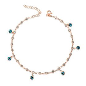 Harem Altın Gümüş Sıralı Zirkon Taşlı Nazarlı Rose Halhal