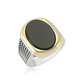 Harem Altın Gümüş Siyah Taşlı Erkek Yüzük