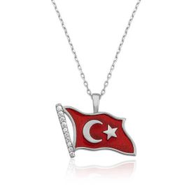 Harem Altın Gümüş Türk Bayrağı Kadın Kolye