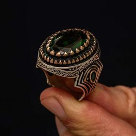 Harem Altın Gümüş Yeşil Zirkon Taşlı Erkek Yüzük