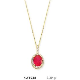 Harem Altın KLY1038 14 Ayar Altın Kırmızı Taşlı Kolye
