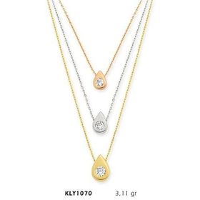Harem Altın KLY1070 14 Ayar Altın Üçlü Tektaş Kolye
