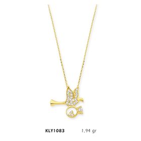 Harem Altın KLY1083 14 Ayar Altın Tektaş Taşıyan Kuş Kolye
