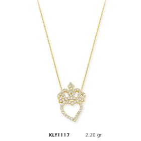 Harem Altın KLY1117 14 Ayar Altın Kral Tacı Kalp Kolye