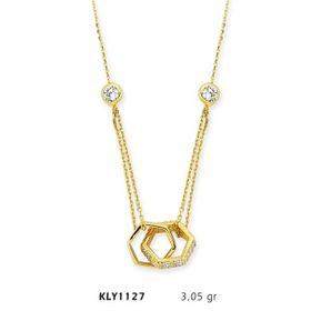 Harem Altın KLY1127 14 Ayar Altın Çift Altıgen Alyans Kolye